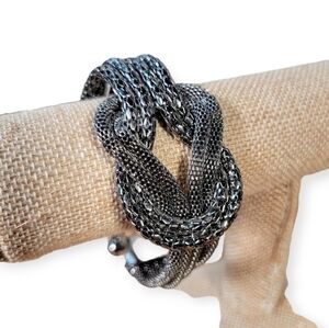 Gunmetal gray Knotted Multi strand Chain Bracelet Lobster Clasp